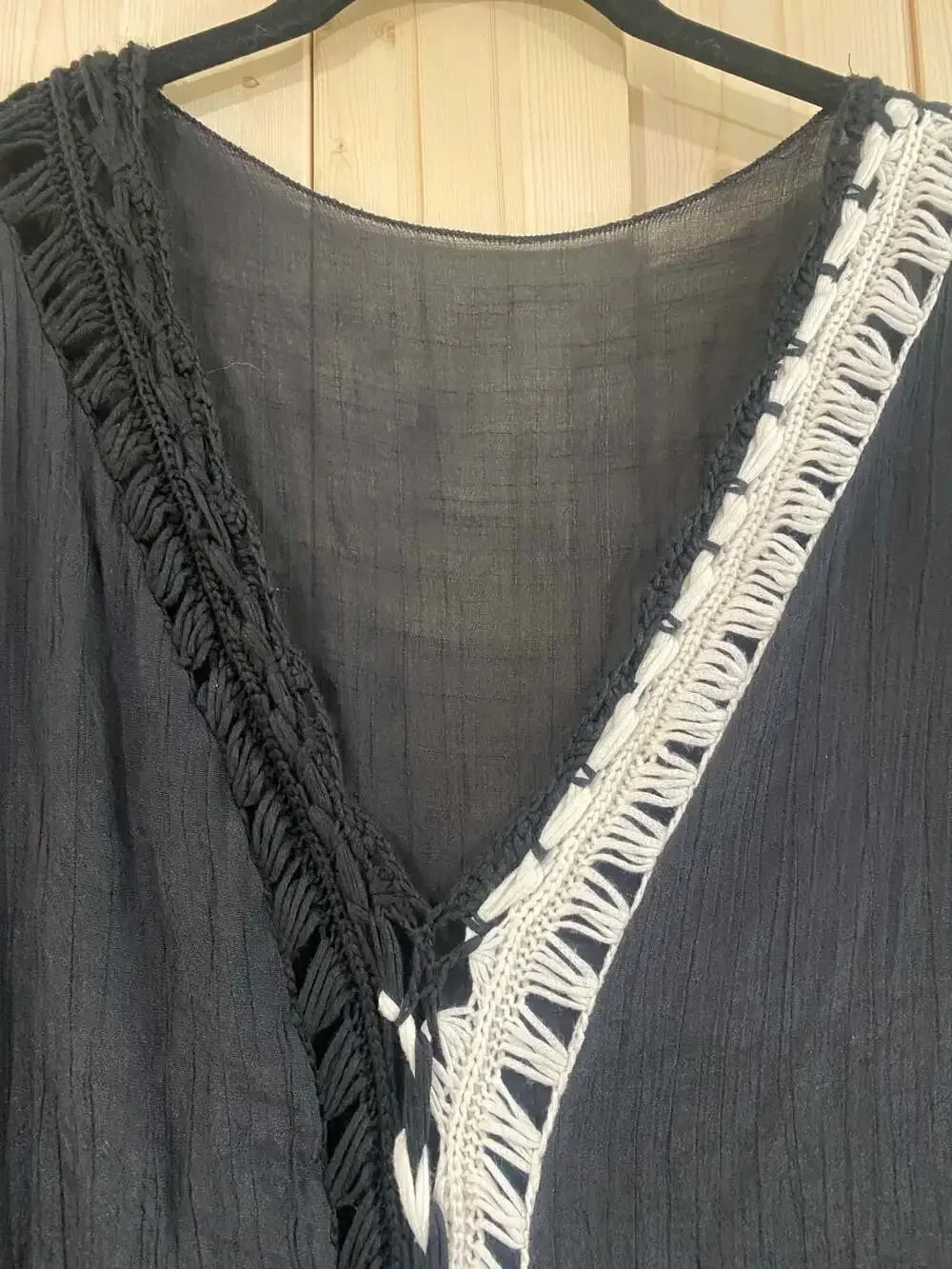 SHEIN Black Contrast Crochet Trim Open Stitch Summer Beach Cover Up Dress
